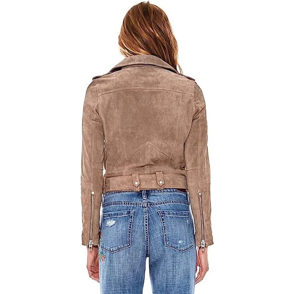 BLANKNYC Womens M Brown Suede Leather Moto Jacket Cropped Belted NWT - Picture 2 of 4